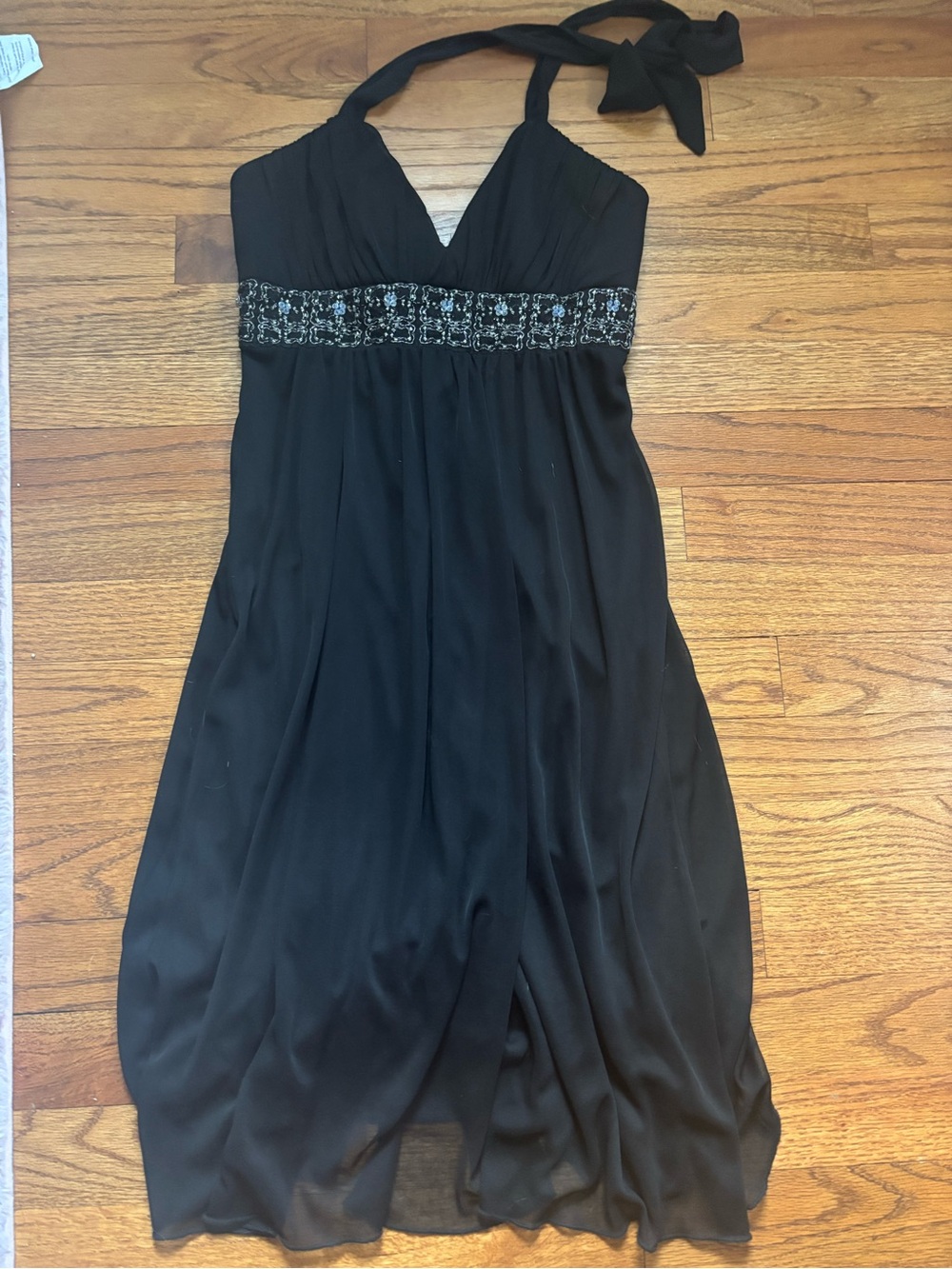 black halter beaded cocktail dress